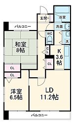 ハイランドコート錦 4階2LDKの間取り