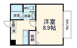 フラッティ一条御前 3階1Kの間取り