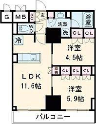 ONE ROOF RESIDENCE NISHINIPPORI 5階2LDKの間取り