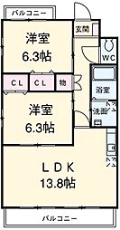 名鉄犬山線 東枇杷島駅 徒歩17分の賃貸マンション 4階1LDKの間取り