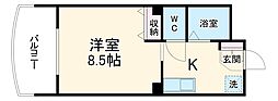 マンションリバーサイド 2階1Kの間取り