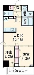 都営浅草線 西馬込駅 徒歩12分の賃貸マンション 8階2LDKの間取り