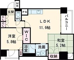 レジディア西新 2LDKの間取図画像