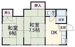 コーポ常盤 2階2DKの間取り