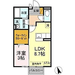 グランドソレーユ．Ｙ 2階1LDKの間取り