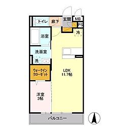 スクエアコート 3階1LDKの間取り