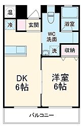 ヴィルフォーレ・シミズ 2階1DKの間取り