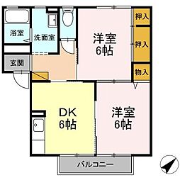 カーサ・デ・三の丸A 2DKの間取図画像