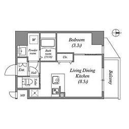 ArtizA京橋WEST 4階1LDKの間取り