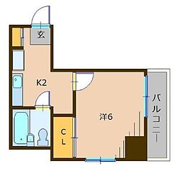 シノックスプラザ 7階1Kの間取り