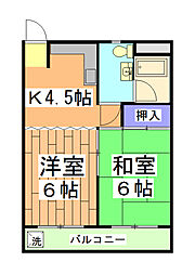 レジデンスオザック 2階2Kの間取り