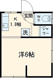 さゆり荘 2階1Kの間取り