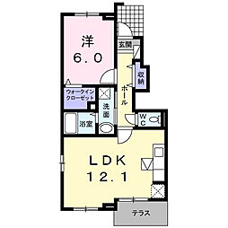 アリュールI 1階1LDKの間取り