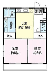 JR東海道本線 三島駅 徒歩24分の賃貸マンション 2階2DKの間取り