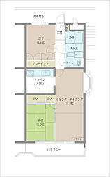 Ｍハイツ 3階2LDKの間取り