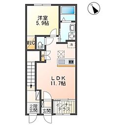 Ｌａｋｅ Ｈｉｌｌ （レイク ヒル） Ｂ棟 1階1LDKの間取り