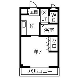 ブリーズII 2階1Kの間取り
