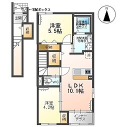 東武伊勢崎線 太田駅 徒歩28分の賃貸アパート 2階2LDKの間取り