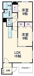 メゾンリュンヌ 2階2LDKの間取り