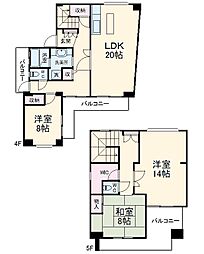 名古屋市営名城線 総合リハビリセンター駅 徒歩14分の賃貸マンション 4階3LDKの間取り