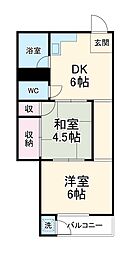 名鉄常滑線 豊田本町駅 徒歩7分の賃貸マンション 2階2DKの間取り