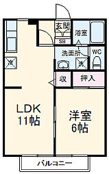 サンライフ大山　Ｂ棟 1階1LDKの間取り