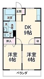 JR東海道本線 西岐阜駅 徒歩7分の賃貸マンション 3階2DKの間取り