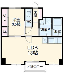 ロイヤルコーポ 4階1LDKの間取り