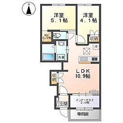 プルミエ 1階2LDKの間取り