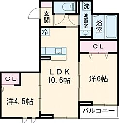 東武伊勢崎線 五反野駅 徒歩10分の賃貸アパート 3階2LDKの間取り