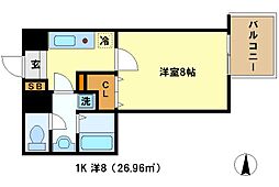 ベラジオ烏丸御池 9階1Kの間取り