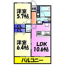 園生テクノプラザ 3階2LDKの間取り
