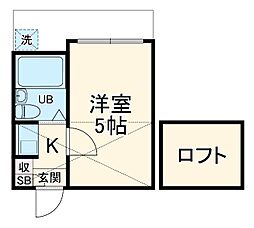 FLAT-B 2階1Kの間取り