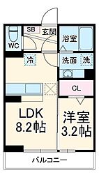 ヴィラクレストVI 1階1LDKの間取り