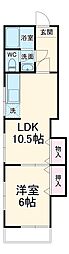 野庭ハイツ 2階1LDKの間取り