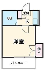 フルール道徳 2階1Kの間取り