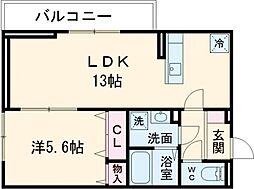 サンライズガーデンさくら 3階1LDKの間取り