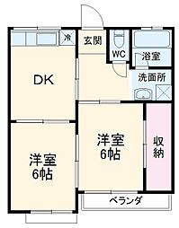 第一コーポ黒砂台 2階2DKの間取り