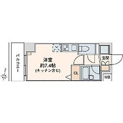 ＲＩＤＧＥ堀田 9階ワンルームの間取り