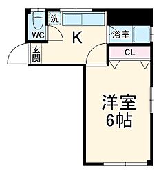 雫ビル 3階1Kの間取り