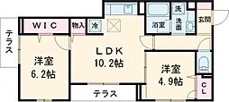 D-アリビオ 1階2LDKの間取り