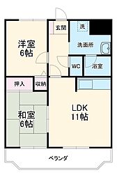 キャトルセゾンII 2階2LDKの間取り