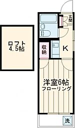 第7ハイツ春野 2階1Kの間取り