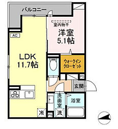 D-ROOM富竹新田 3階1LDKの間取り