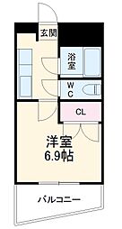 名古屋市営鶴舞線 塩釜口駅 徒歩3分の賃貸マンション 2階1Kの間取り