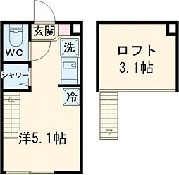 ハーモニーテラス上板橋II 1階ワンルームの間取り