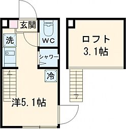 ハーモニーテラス上板橋II 2階ワンルームの間取り