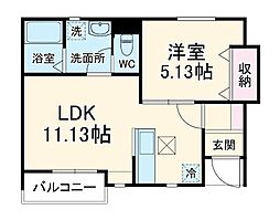リーブルファイン丹羽 1階1LDKの間取り