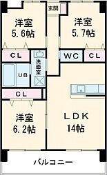 ヴィラージュエクセラン 4階3LDKの間取り