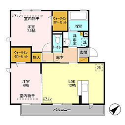 ヴィラ清流 2階2LDKの間取り